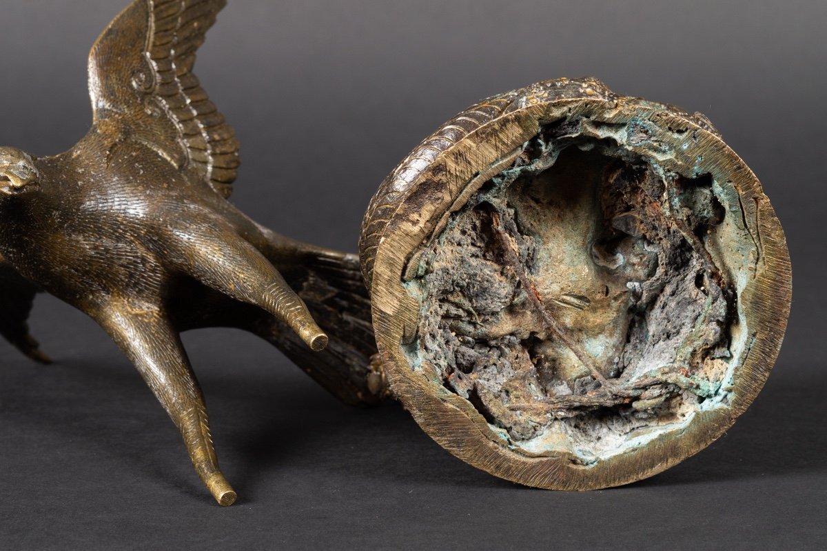 Falcon And Snake, Bronze, Japan, Meiji/taisho Era, Early 20th Century.-photo-8