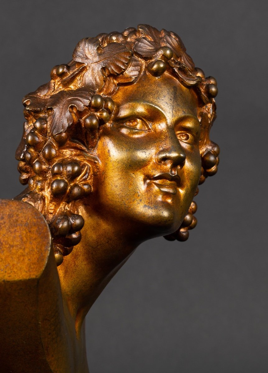 Bust Of Bacchus, Marcel Bouraine (1886-1948), Art Deco, Gilt Bronze, France, Before 1947.-photo-4
