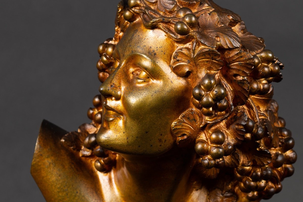 Bust Of Bacchus, Marcel Bouraine (1886-1948), Art Deco, Gilt Bronze, France, Before 1947.-photo-5