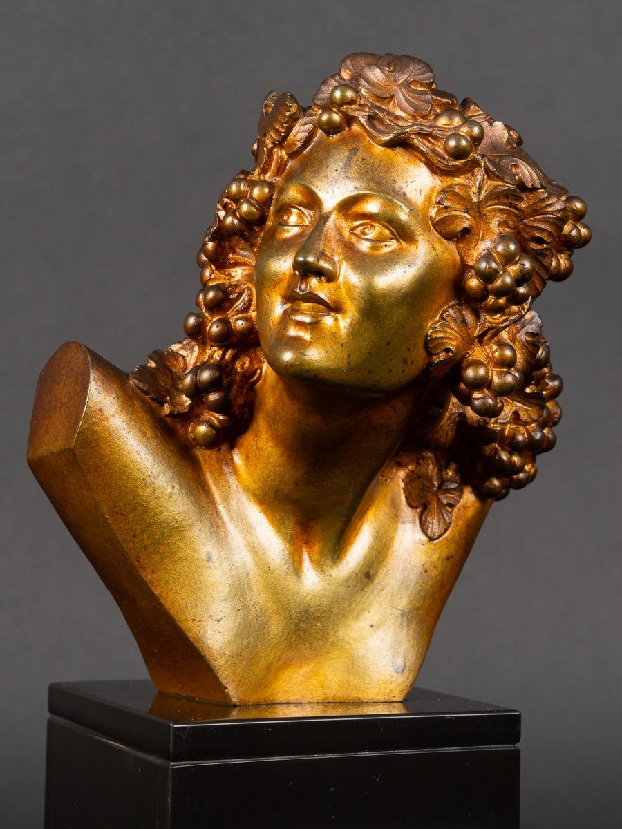Bust Of Bacchus, Marcel Bouraine (1886-1948), Art Deco, Gilt Bronze, France, Before 1947.