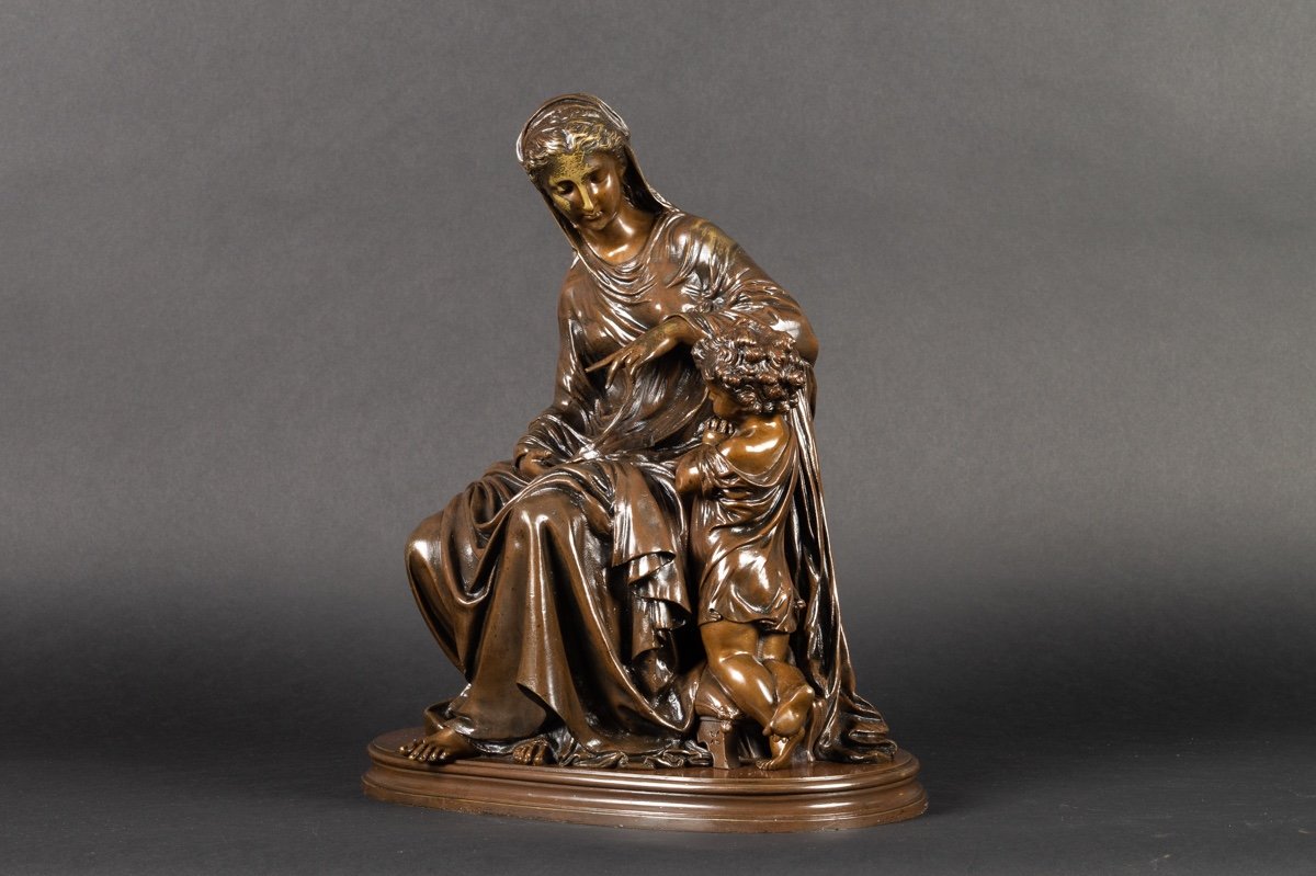Mère Et Enfant, Mathurin Moreau (1822-1912), Bronze, France, 2e Moitié Du XIXe Siècle. -photo-4
