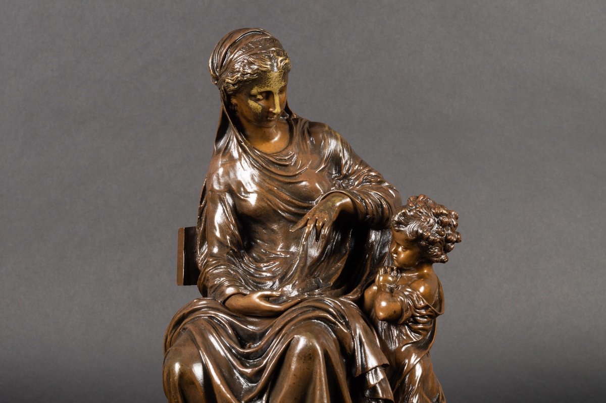 Mère Et Enfant, Mathurin Moreau (1822-1912), Bronze, France, 2e Moitié Du XIXe Siècle. -photo-2