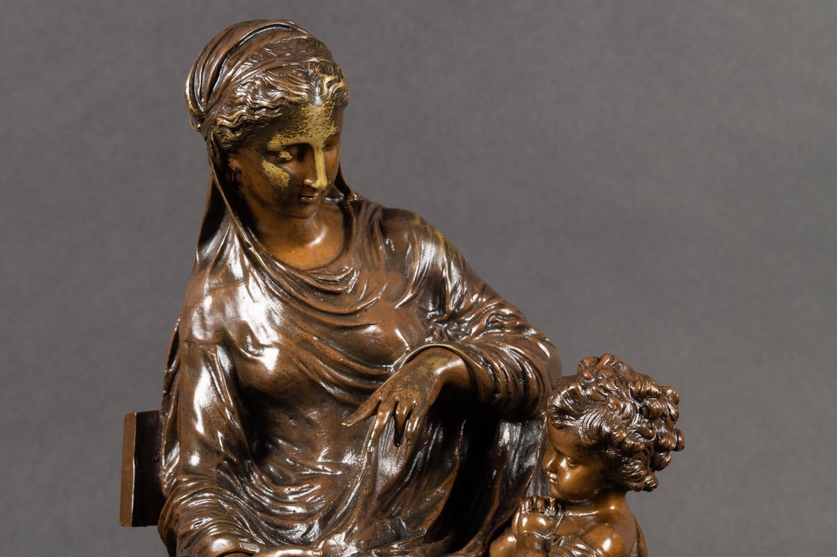 Mère Et Enfant, Mathurin Moreau (1822-1912), Bronze, France, 2e Moitié Du XIXe Siècle. -photo-4