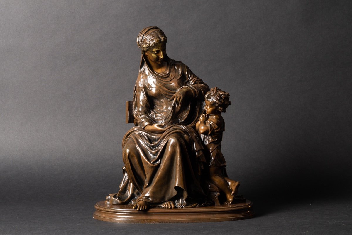 Mère Et Enfant, Mathurin Moreau (1822-1912), Bronze, France, 2e Moitié Du XIXe Siècle. 