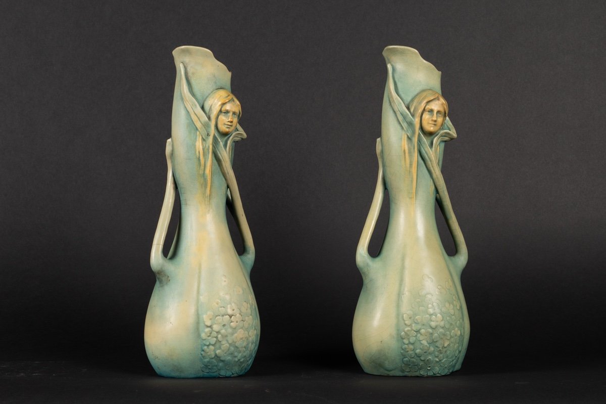 Paire De Vases, Bernard Bloch, Autriche, Vers 1900.  -photo-3
