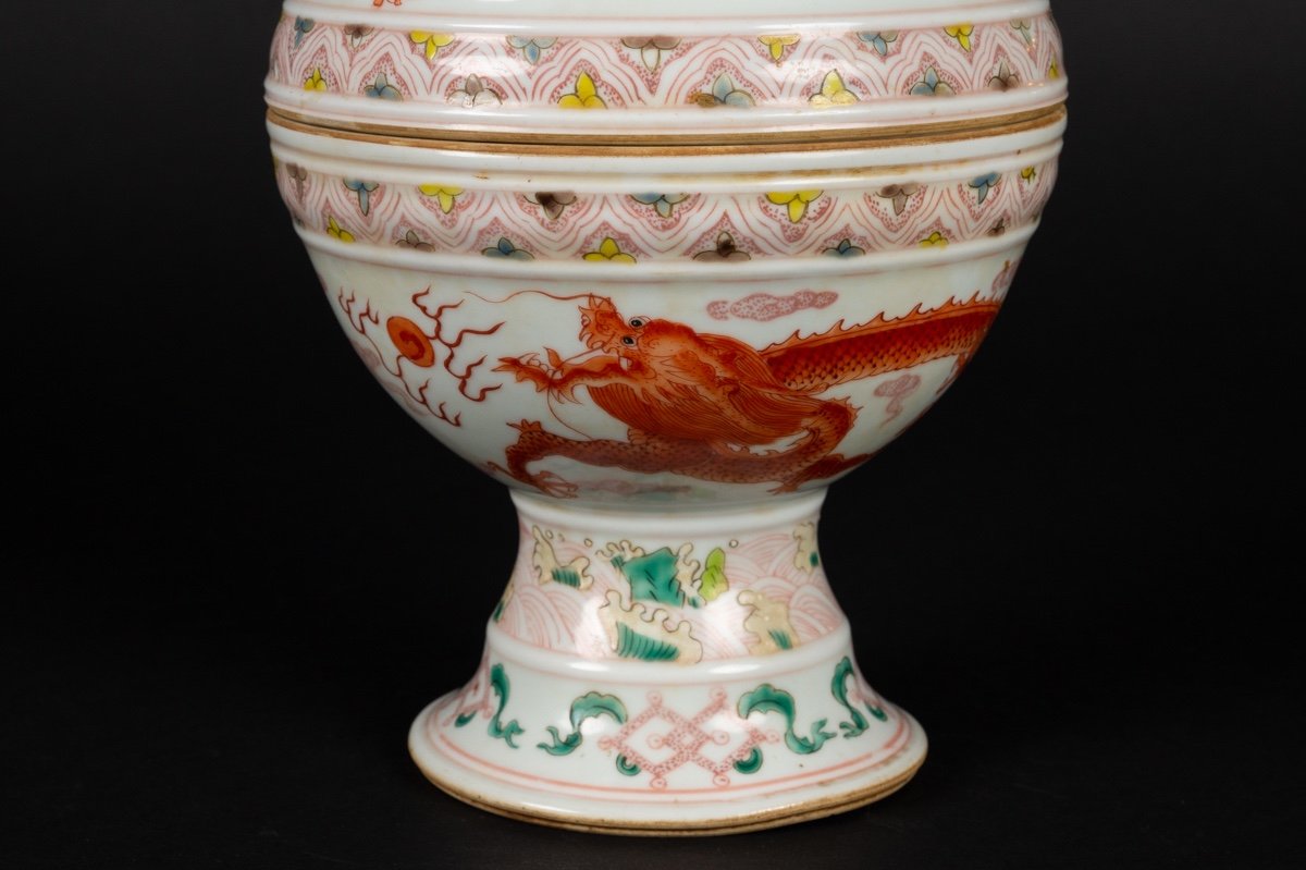 Dou - Coupe Avec Couvercle à Dragon, Marque Gaungxu (1875-1908), Chine, Début Du 20e Siècle. -photo-2