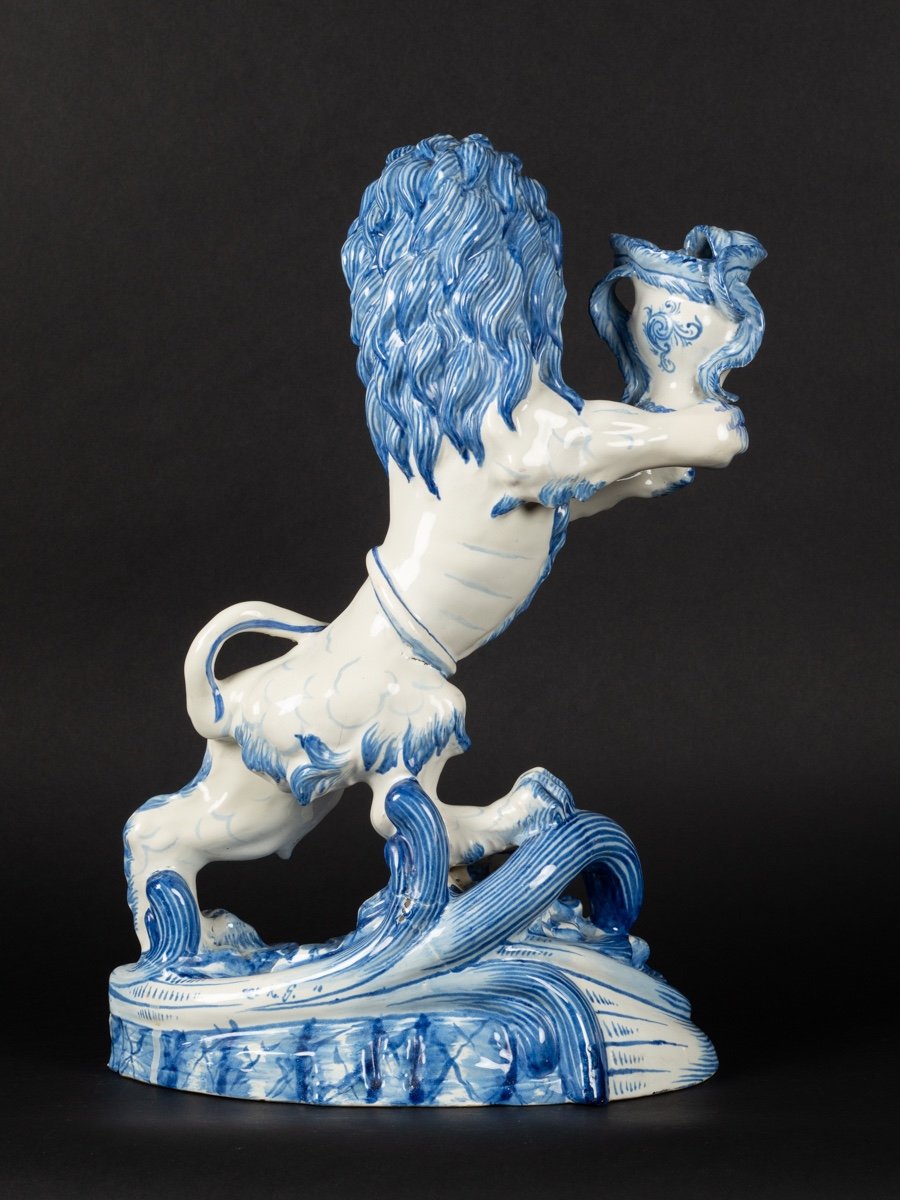 Lion - Candlestick, Earthenware, Saint-clément - Keller & Guérin, End Of The 19th Century.-photo-4