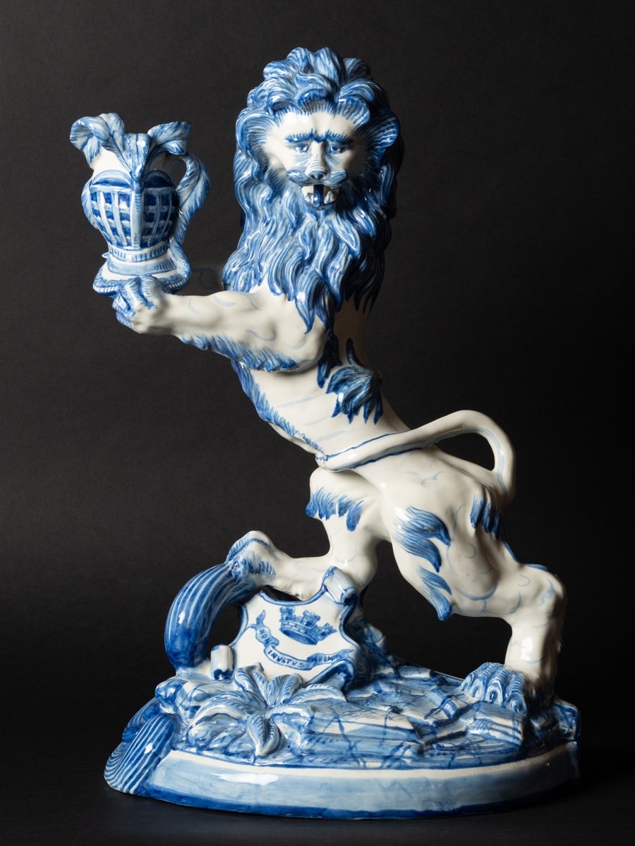 Lion - Candlestick, Earthenware, Saint-clément - Keller & Guérin, End Of The 19th Century.-photo-1