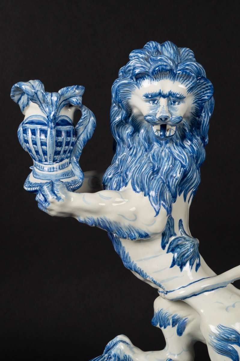 Lion - Candlestick, Earthenware, Saint-clément - Keller & Guérin, End Of The 19th Century.-photo-2