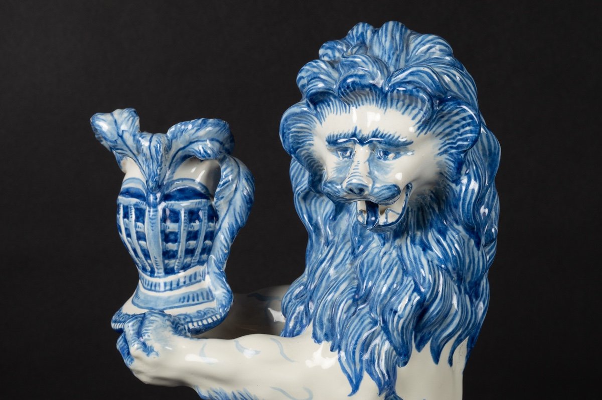 Lion - Candlestick, Earthenware, Saint-clément - Keller & Guérin, End Of The 19th Century.-photo-5