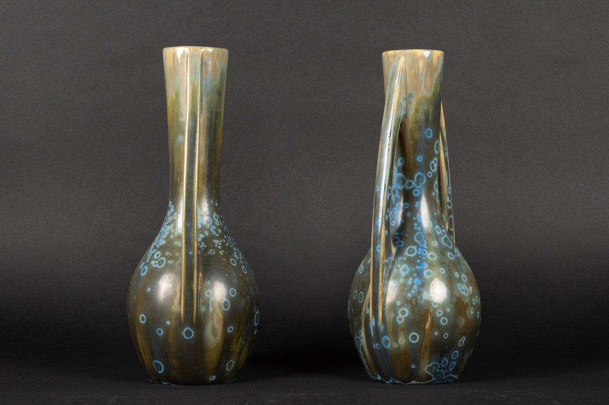 Paire De Vases, Pierrefonds, Art Nouveau, France, Vers 1900.  -photo-2