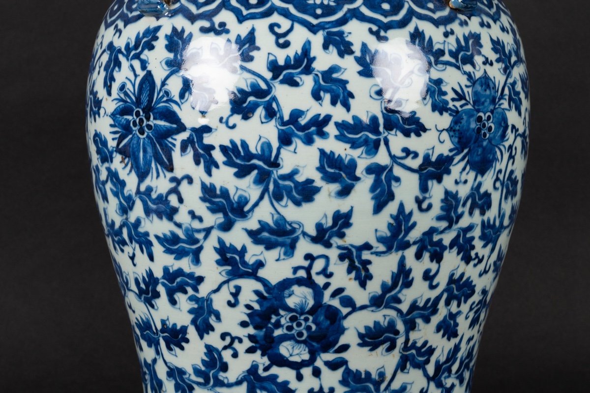 Vase Avec Couvercle En Porcelaine Bleue Et Blanche, Chine Pour Le Vietnam, Fin Du XIXe Siècle. -photo-3