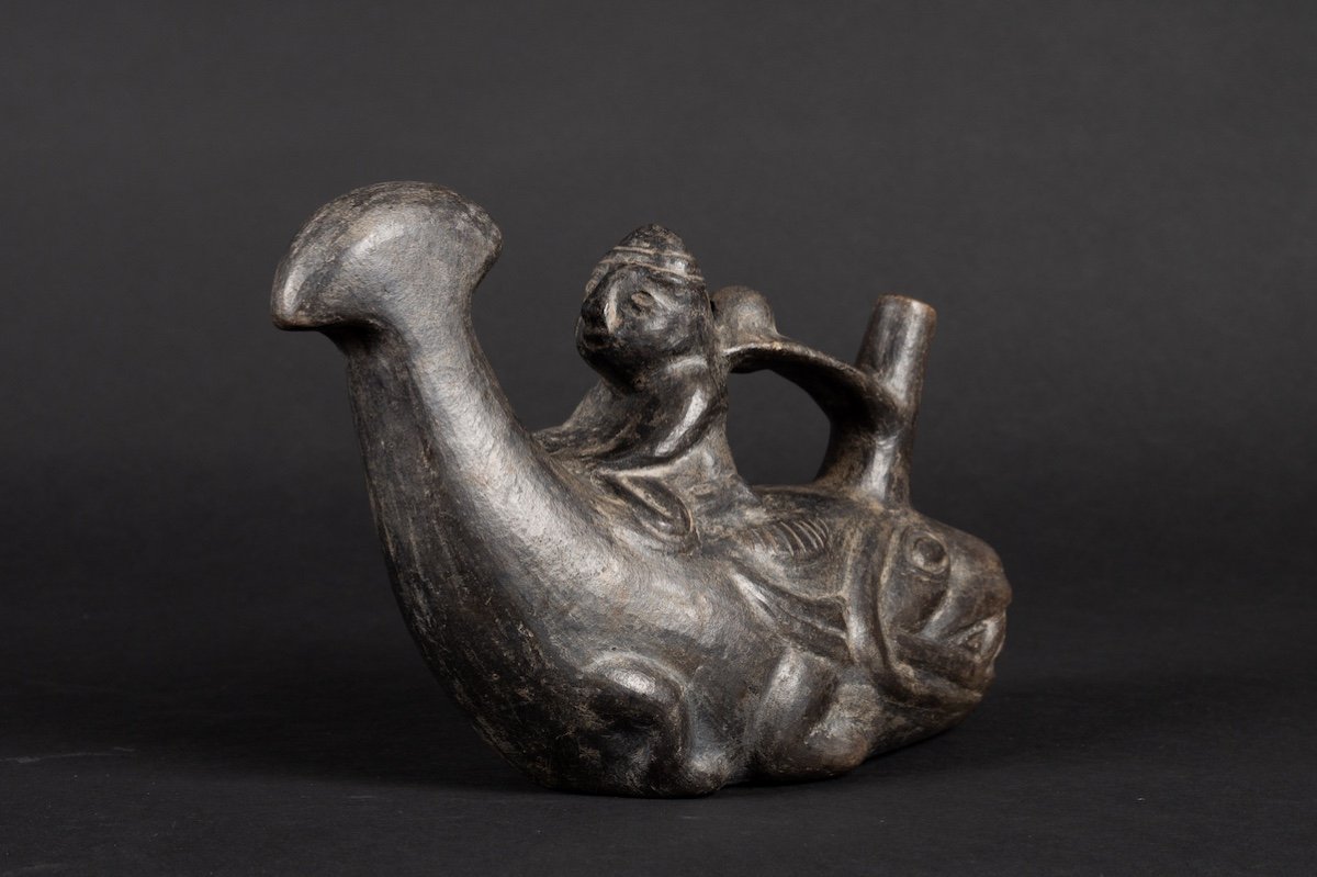 Vase With A Fisherman On A Boat, Peru, Chimu, 10th To 15th Century, Pre-columbian Culture.  -photo-2