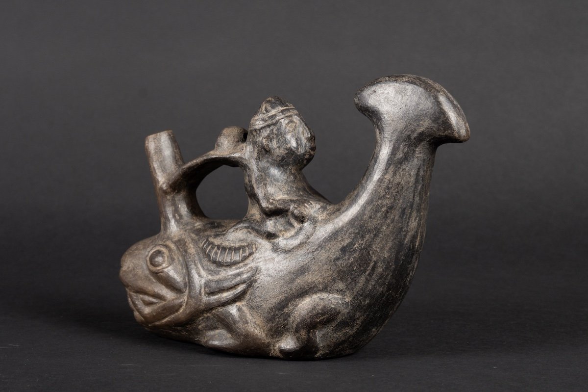 Vase With A Fisherman On A Boat, Peru, Chimu, 10th To 15th Century, Pre-columbian Culture.  -photo-3
