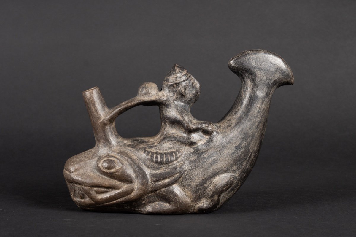 Vase With A Fisherman On A Boat, Peru, Chimu, 10th To 15th Century, Pre-columbian Culture.  -photo-4