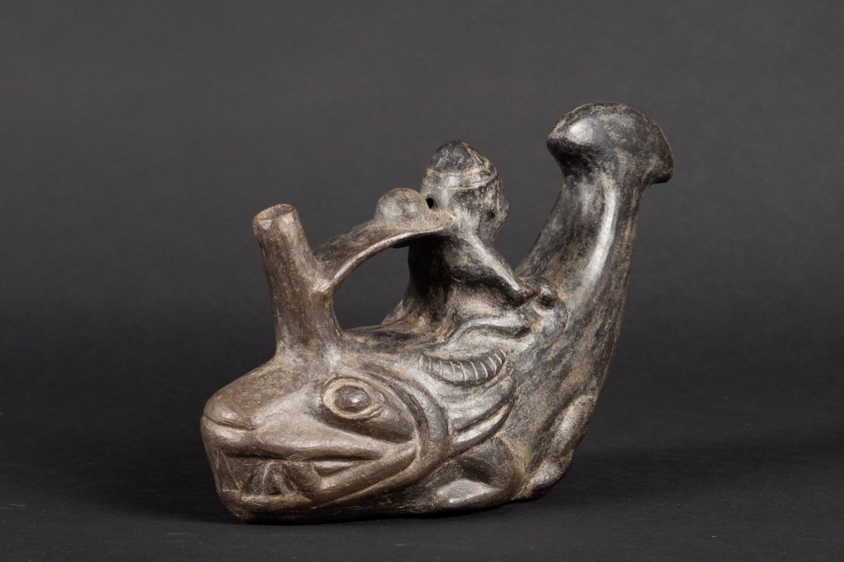Vase With A Fisherman On A Boat, Peru, Chimu, 10th To 15th Century, Pre-columbian Culture.  -photo-1