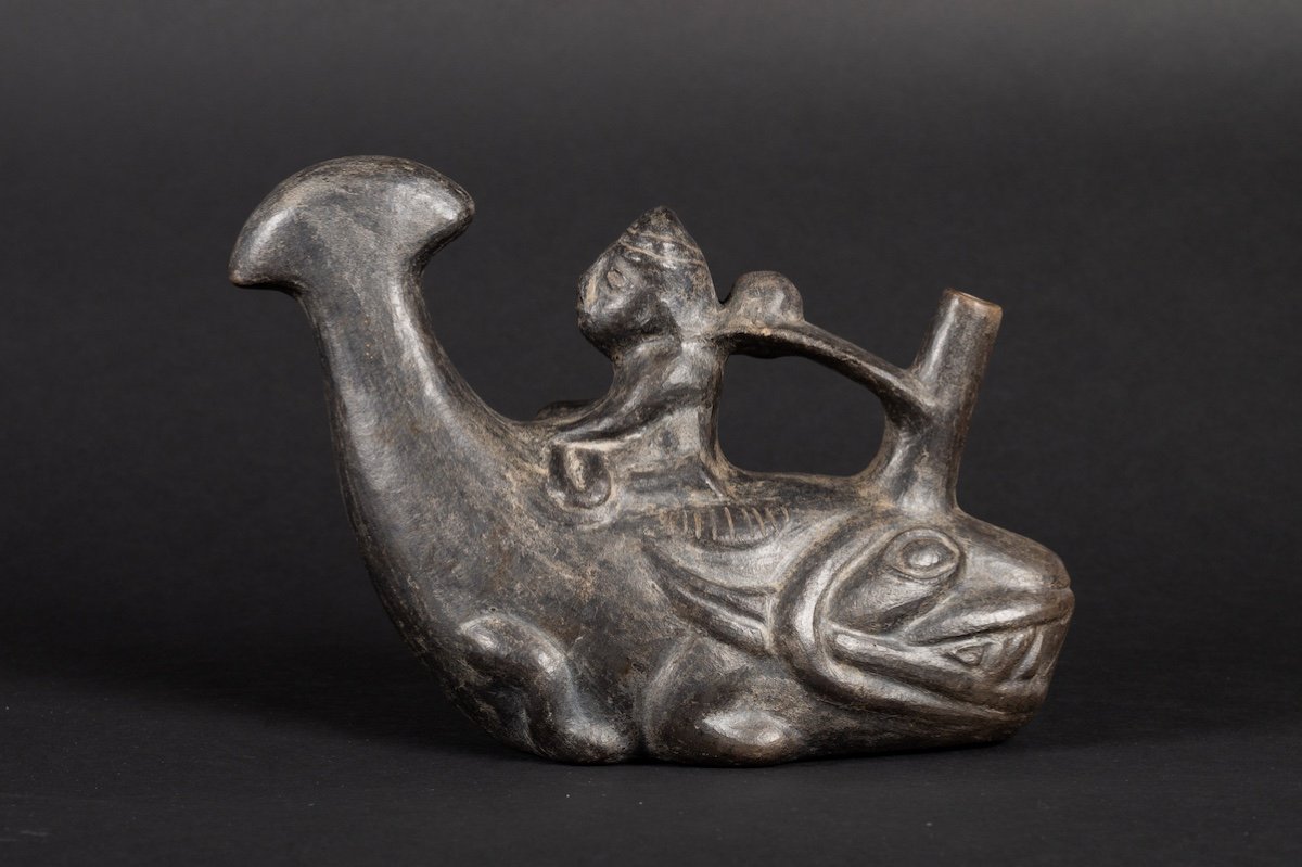 Vase With A Fisherman On A Boat, Peru, Chimu, 10th To 15th Century, Pre-columbian Culture.  