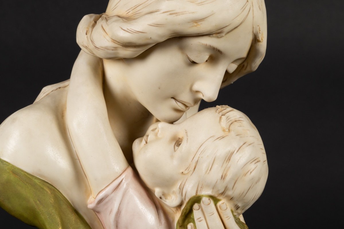 Buste De Mère et d'Enfant, Art Nouveau, Royal Dux Bohemia, Vers 1900. -photo-3