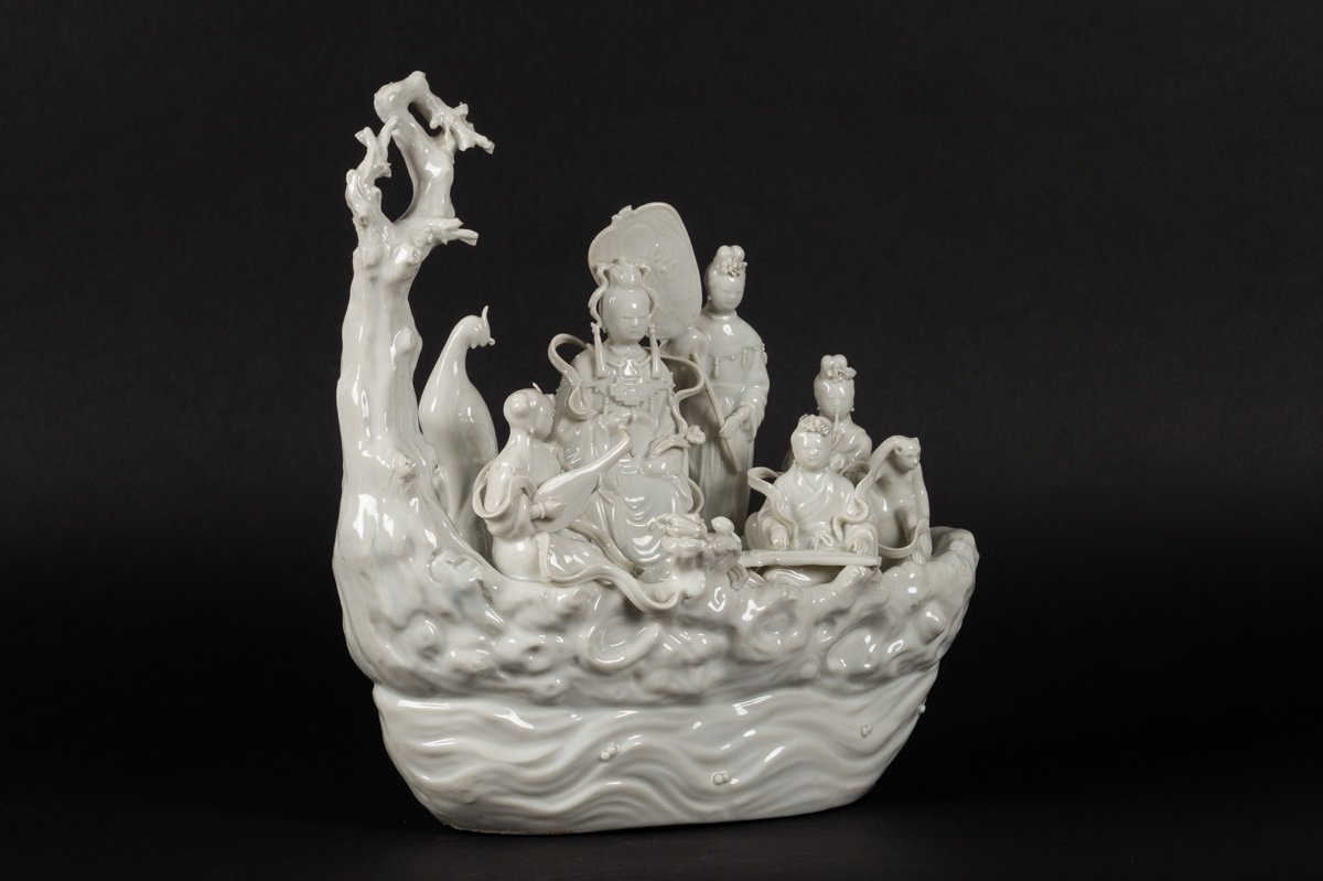 Bateau Avec Des Immortels, Blanc De Chine, Chine, 19e/20e Siècle.  -photo-2