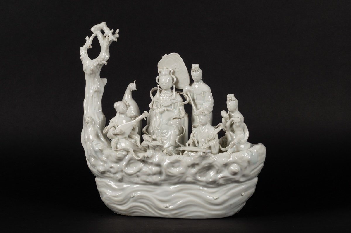 Bateau Avec Des Immortels, Blanc De Chine, Chine, 19e/20e Siècle.  -photo-3