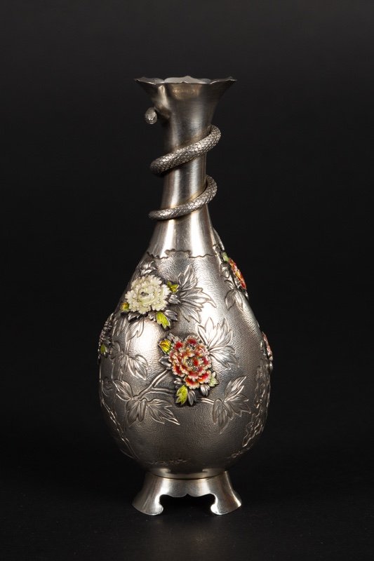 Vase Avec Serpent, Argent, émail Cloisonné, Japon, ère Meiji (1868-1912).-photo-4