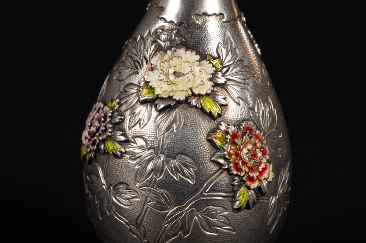 Vase Avec Serpent, Argent, émail Cloisonné, Japon, ère Meiji (1868-1912).-photo-4