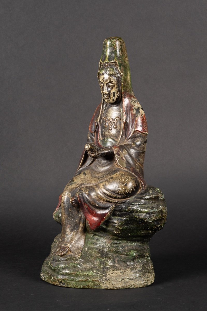 Kannon Assis, Bronze, Japon, époque Edo/meiji, XIXe Siècle. -photo-4