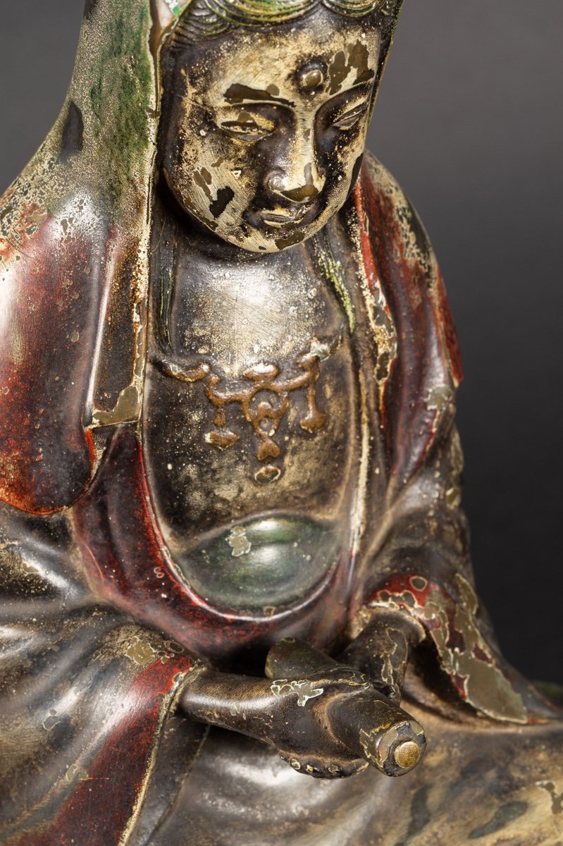 Kannon Assis, Bronze, Japon, époque Edo/meiji, XIXe Siècle. -photo-7