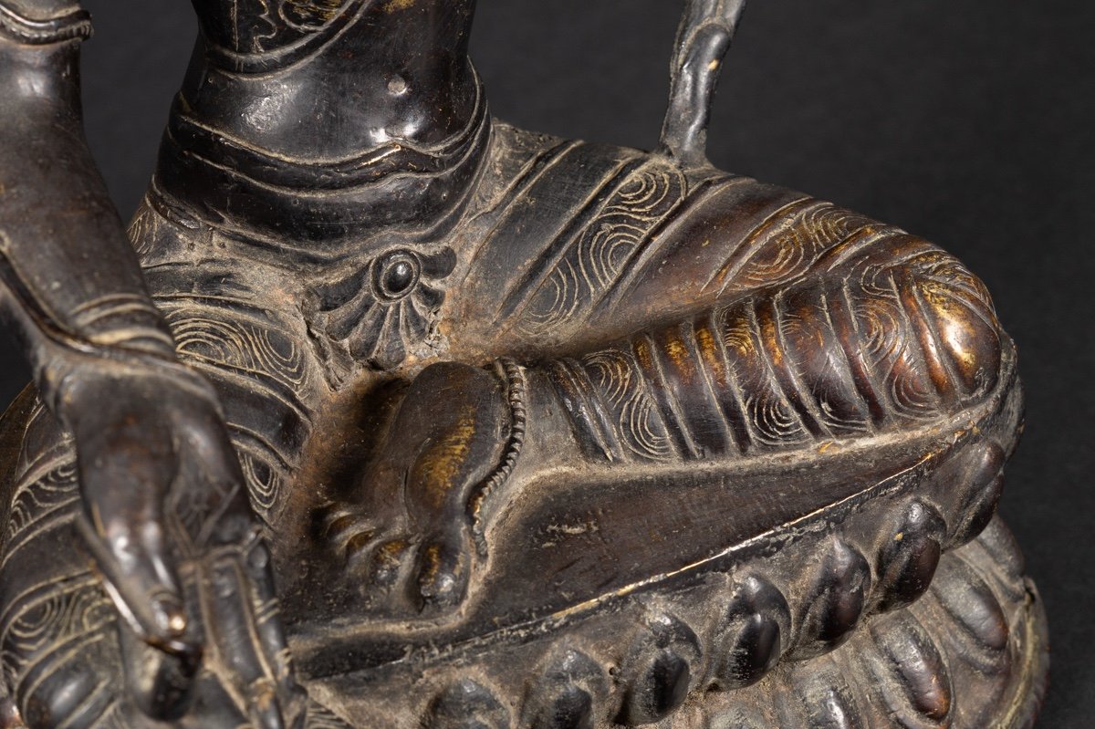 Tara Verte, Bronze Patiné, Tibet/népal, XIXe/XXe Siècle. -photo-6