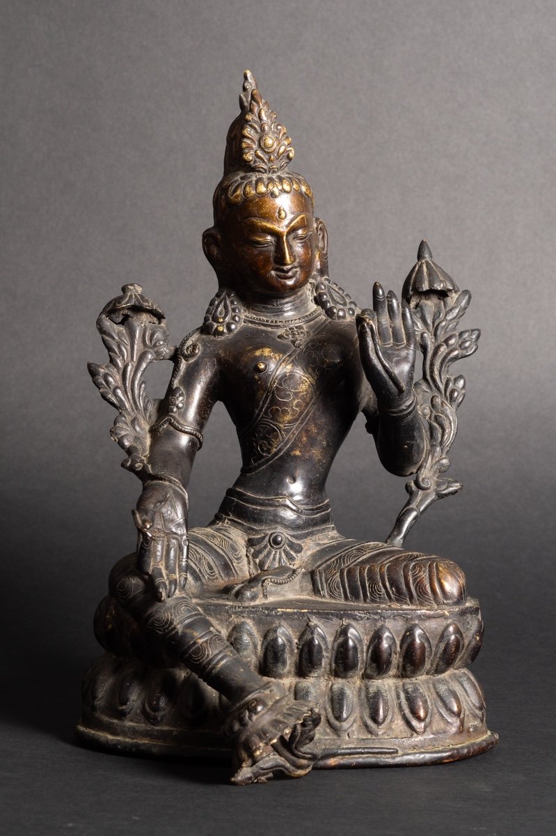 Tara Verte, Bronze Patiné, Tibet/népal, XIXe/XXe Siècle. 