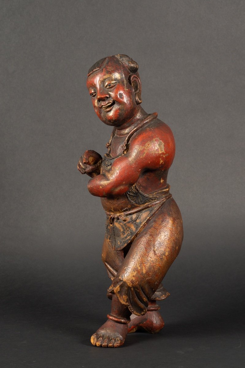Danseur, Bois Polychrome, Chine, Dynastie Qing (1644-1912). -photo-4