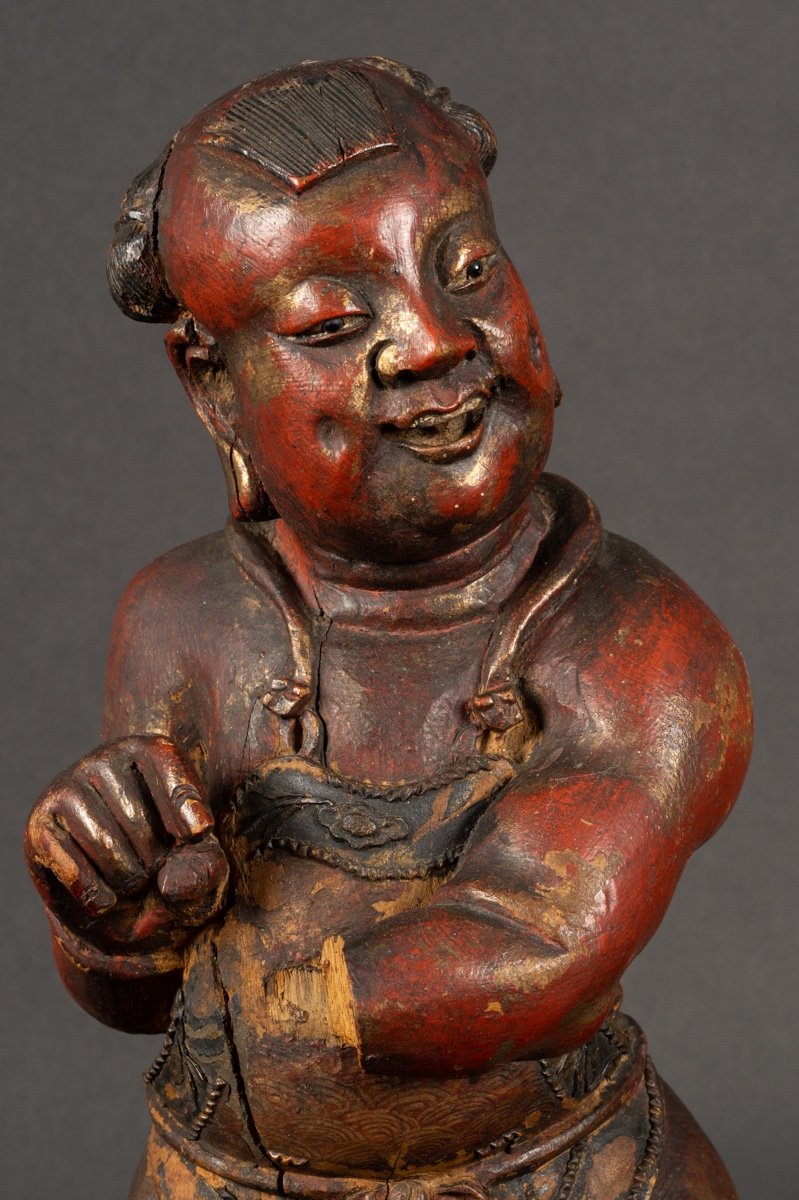 Danseur, Bois Polychrome, Chine, Dynastie Qing (1644-1912). -photo-2