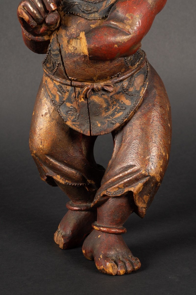 Danseur, Bois Polychrome, Chine, Dynastie Qing (1644-1912). -photo-3