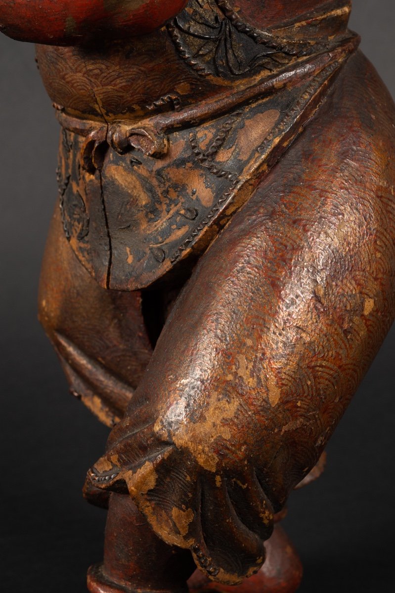 Danseur, Bois Polychrome, Chine, Dynastie Qing (1644-1912). -photo-4