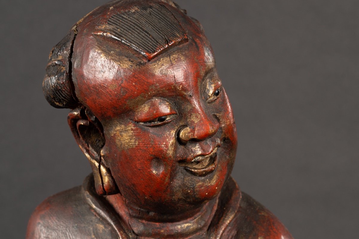 Danseur, Bois Polychrome, Chine, Dynastie Qing (1644-1912). -photo-6