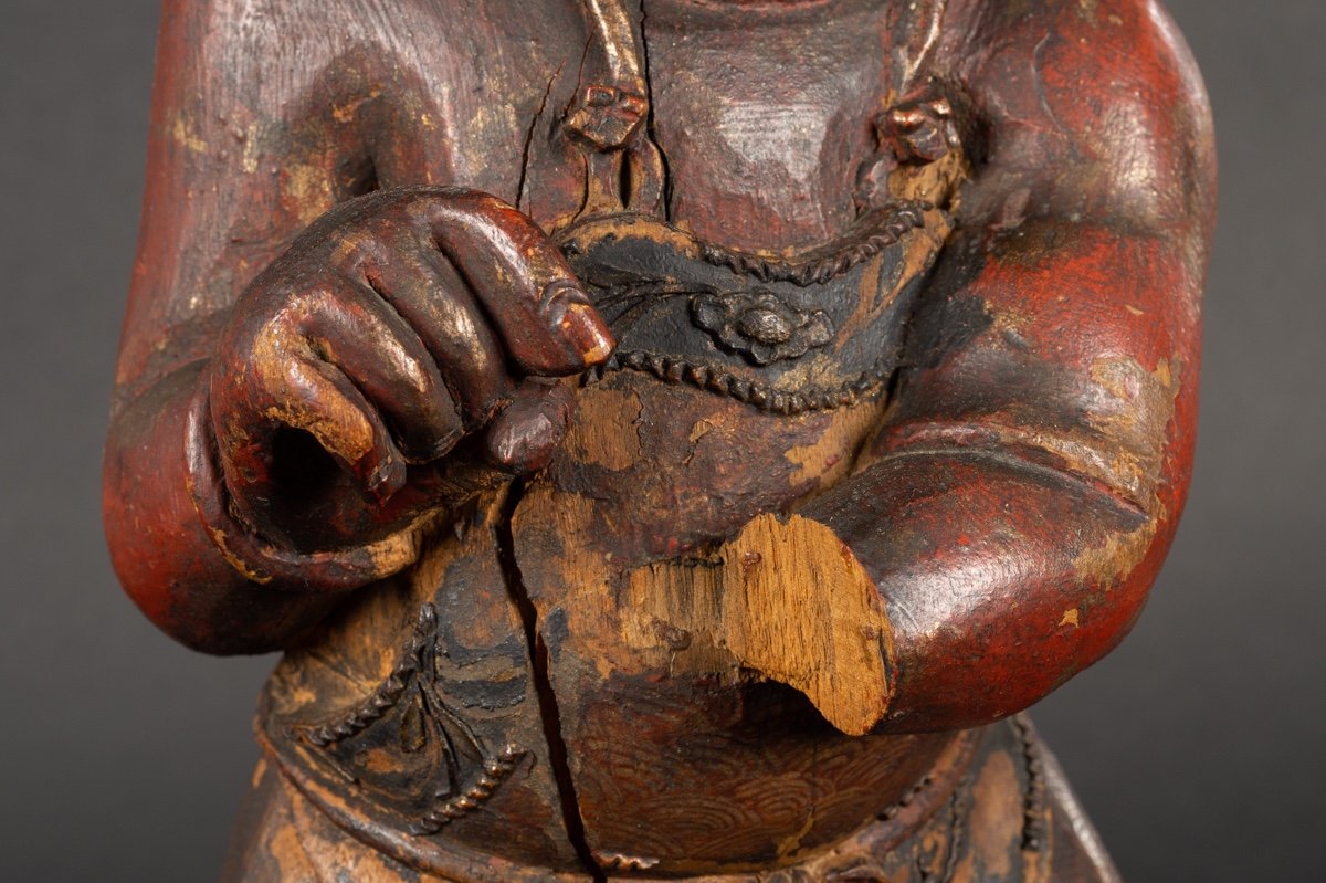 Danseur, Bois Polychrome, Chine, Dynastie Qing (1644-1912). -photo-7