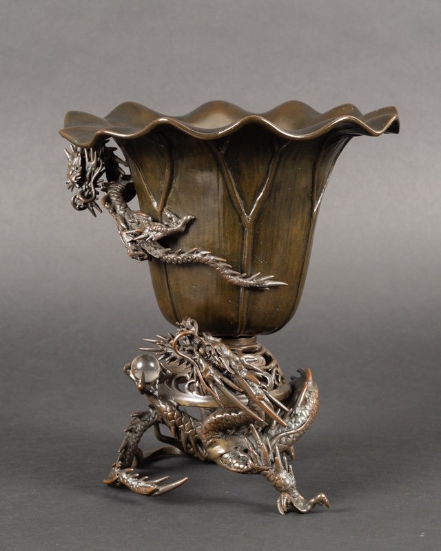 Vase Avec Dragons, Bronze, Japon, ère Meiji/Taisho, Début Du XXe Siècle. -photo-4