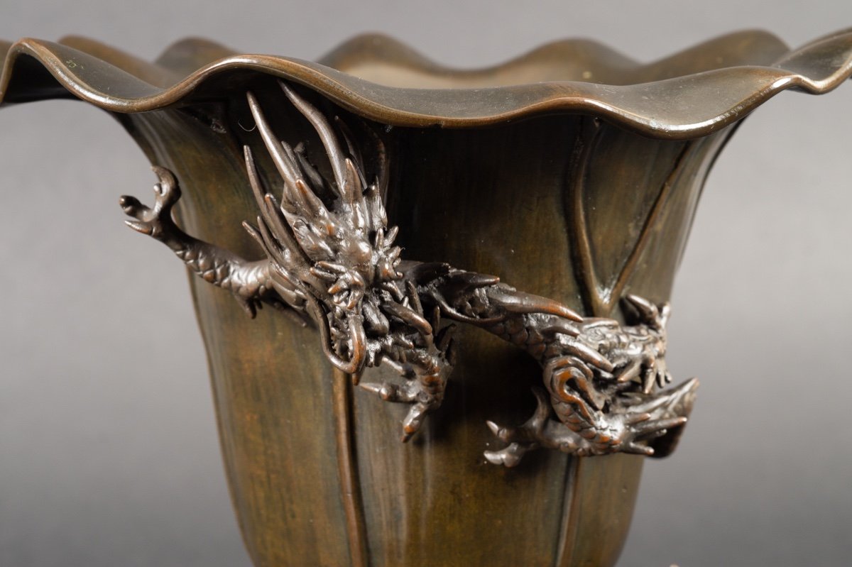 Vase Avec Dragons, Bronze, Japon, ère Meiji/Taisho, Début Du XXe Siècle. -photo-3
