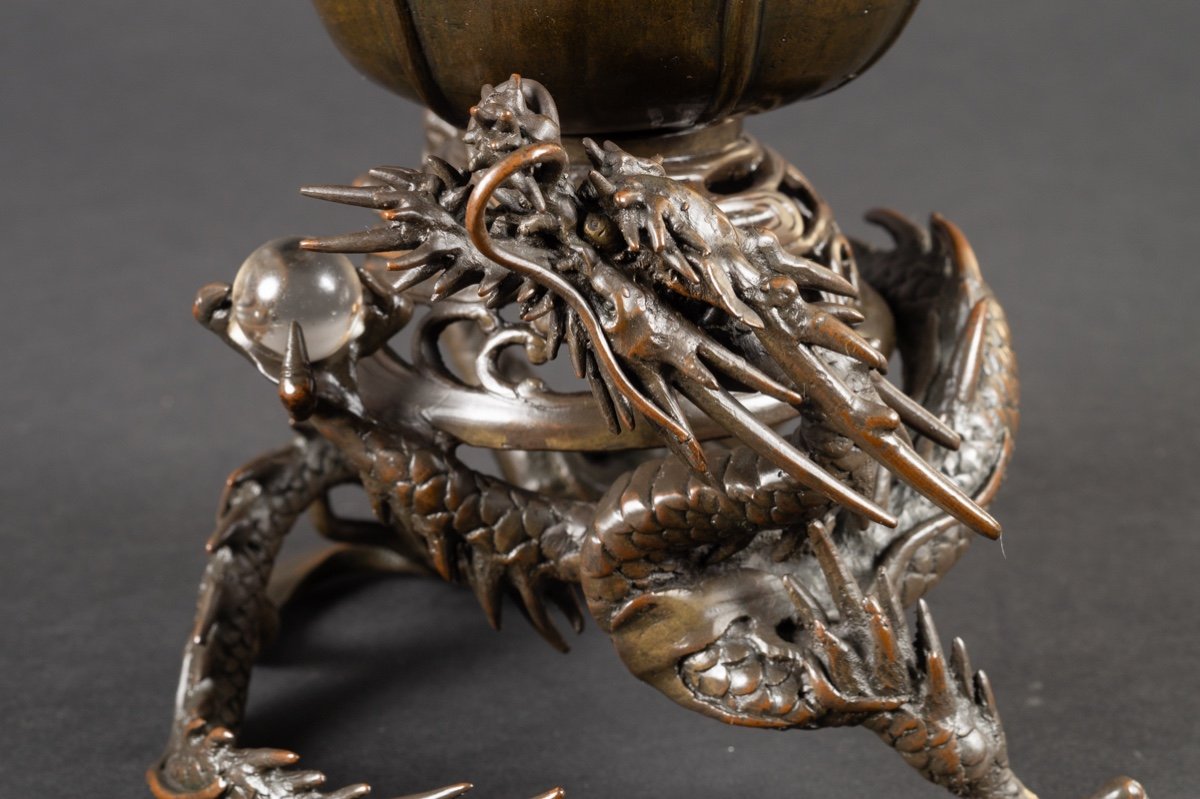 Vase Avec Dragons, Bronze, Japon, ère Meiji/Taisho, Début Du XXe Siècle. -photo-4