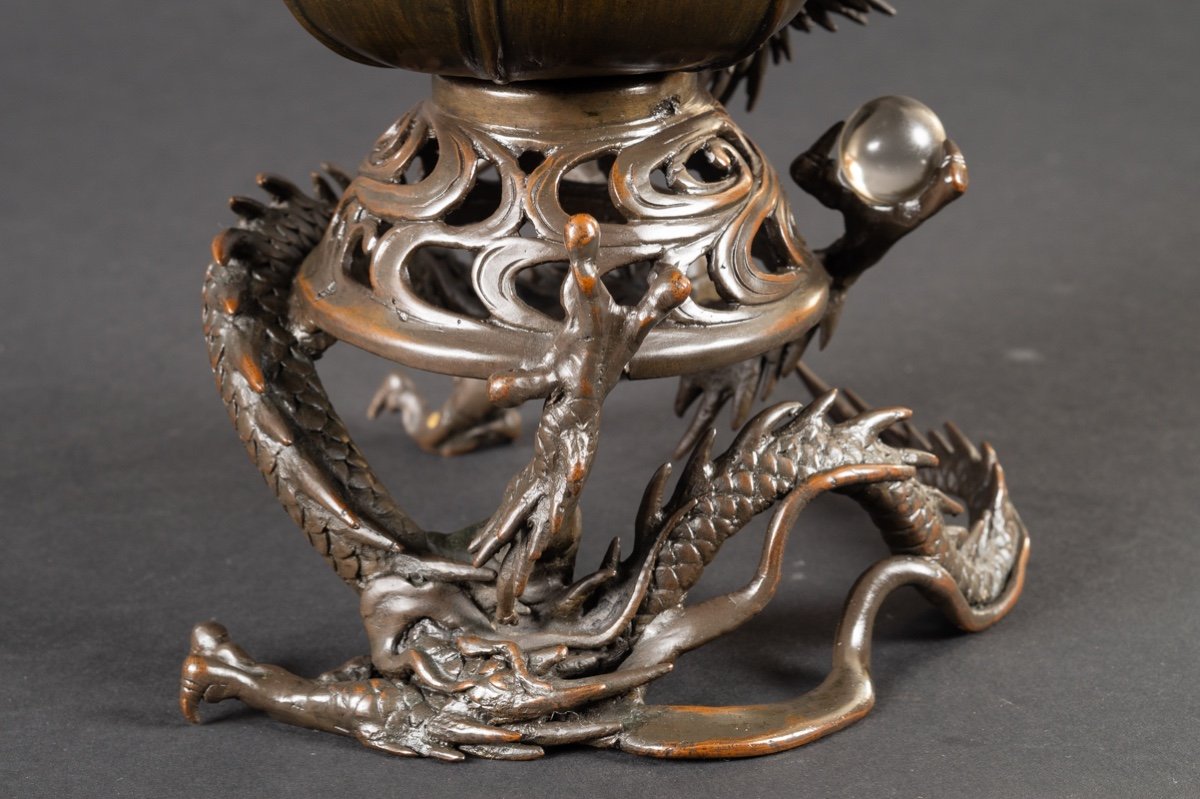 Vase Avec Dragons, Bronze, Japon, ère Meiji/Taisho, Début Du XXe Siècle. -photo-5