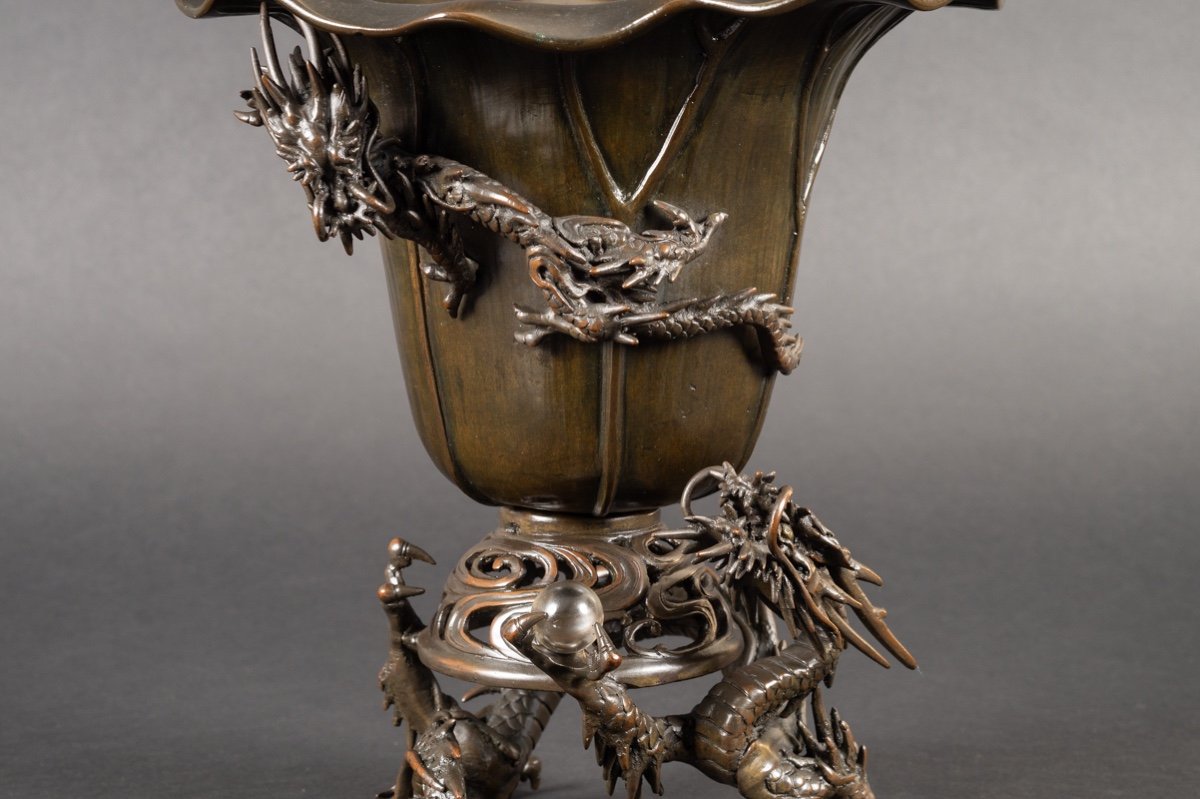 Vase Avec Dragons, Bronze, Japon, ère Meiji/Taisho, Début Du XXe Siècle. -photo-8
