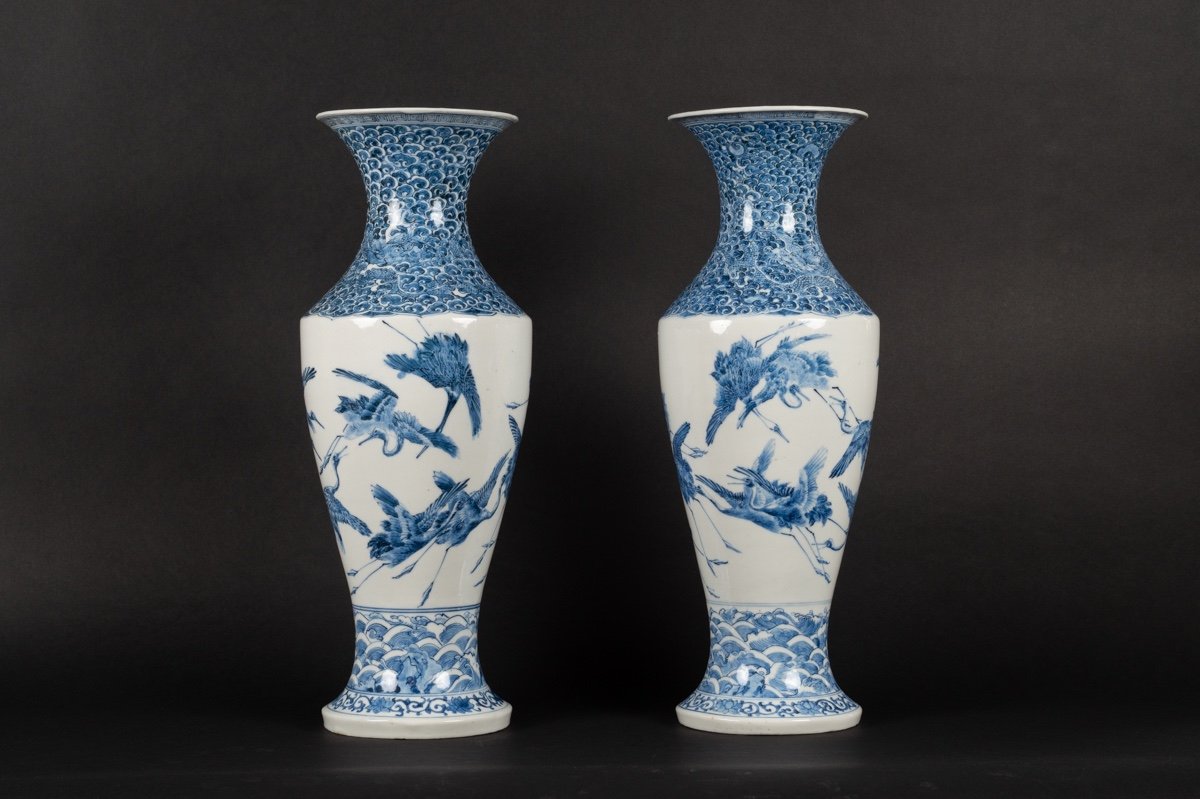 Pair Of Vases With Cranes And Dragons, Arita, Japan, Meiji Era (1868-1912).  -photo-3
