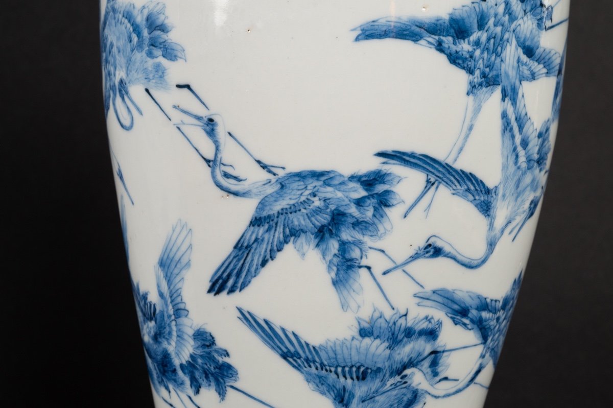 Paire De Vases Avec Grues Et Dragons, Arita, Japon, ère Meiji (1868-1912).  -photo-3