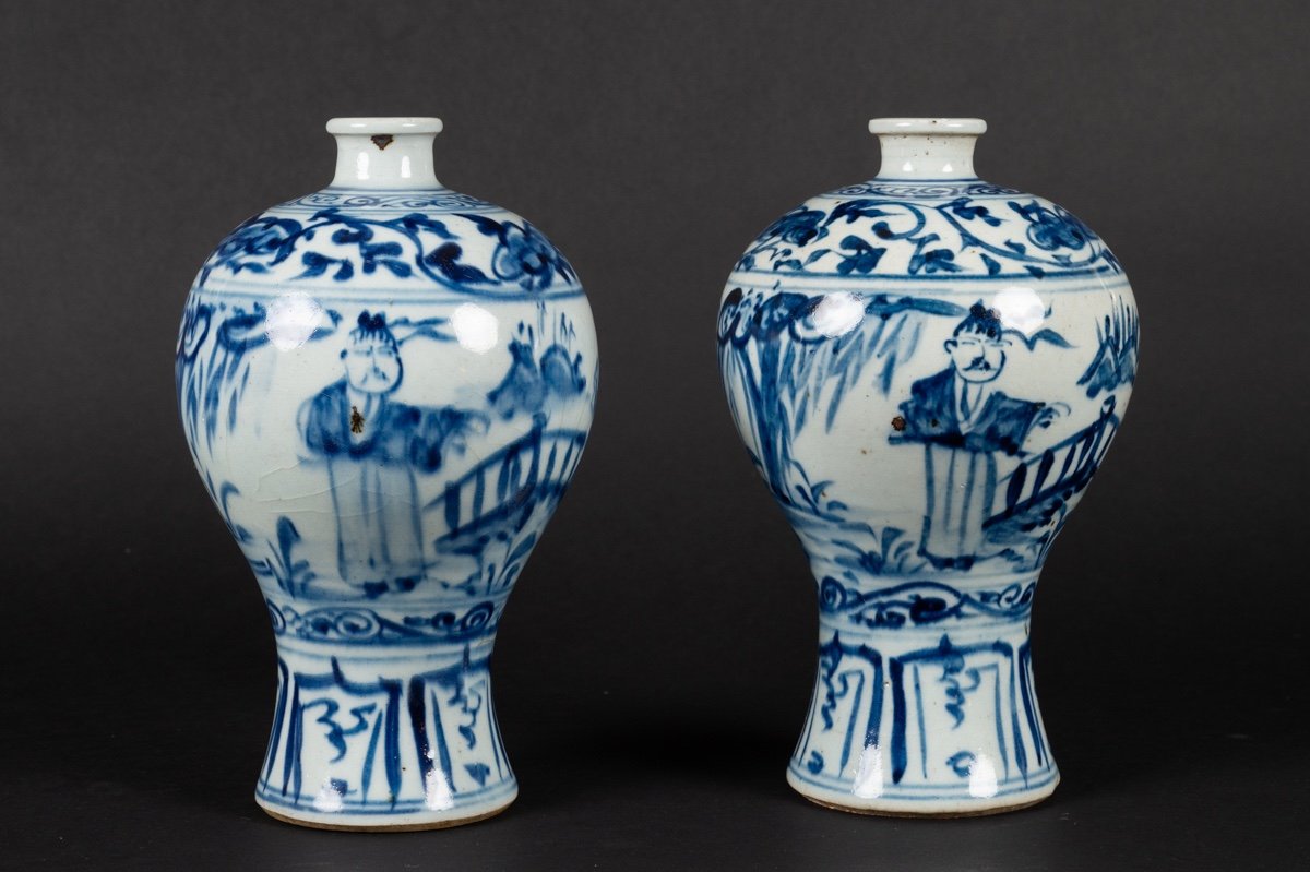 Paire De Vases Bleu Et Blanc, Chine, Dynastie Qing (1644-1912)-photo-3