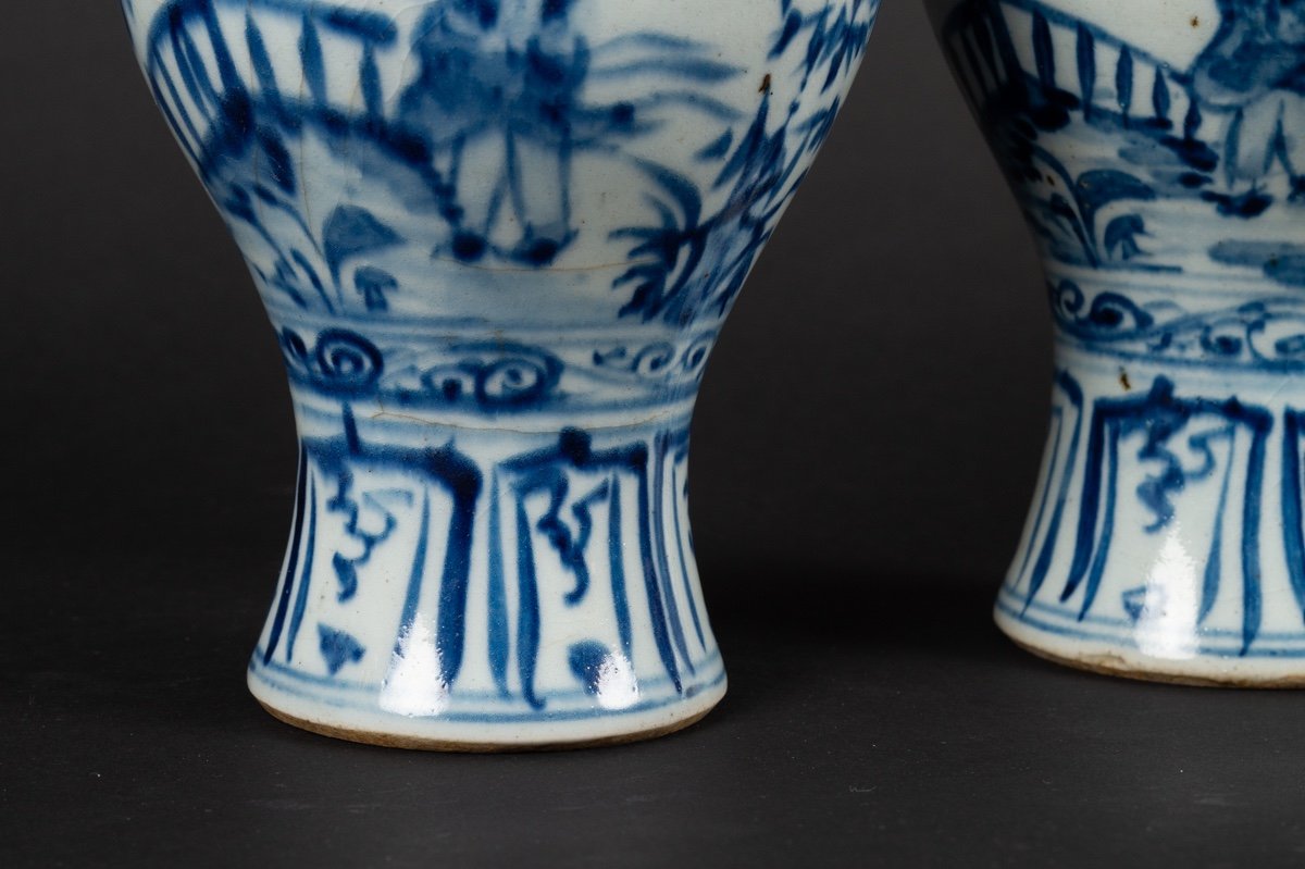 Paire De Vases Bleu Et Blanc, Chine, Dynastie Qing (1644-1912)-photo-4
