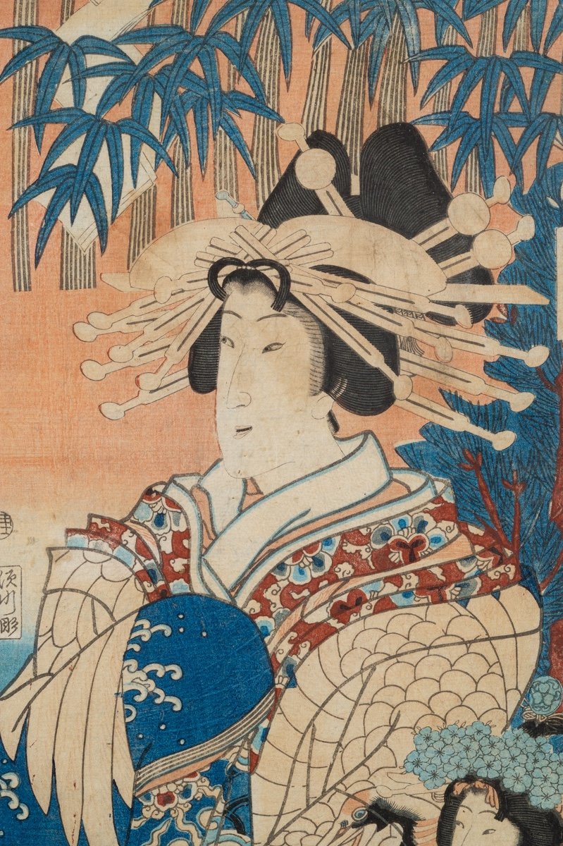 Couple Bijin, Estampe Ukiyo-e, Japon, époque d'Edo, XIXe Siècle. -photo-4