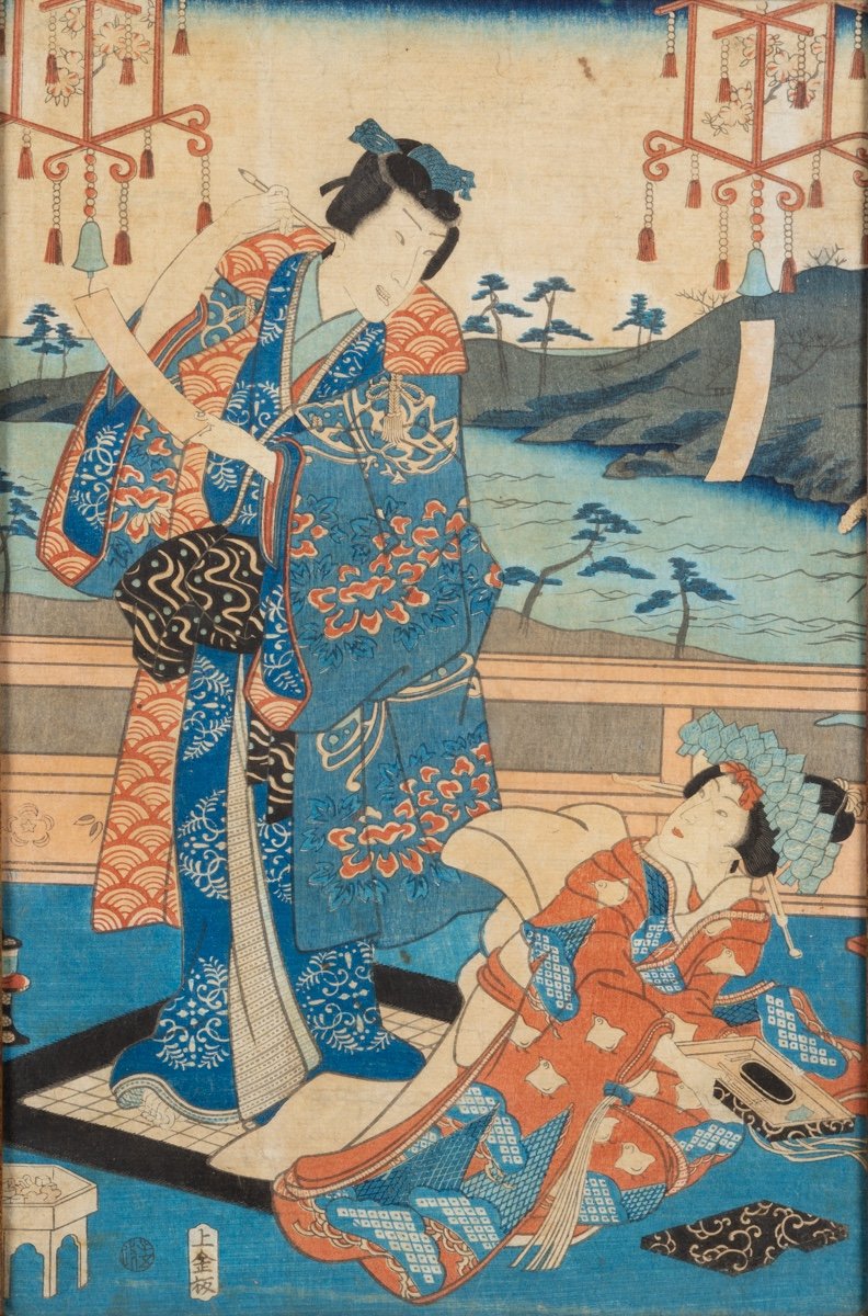 Couple Au Bord De La Mer, Estampe Ukiyo-e, Japon, époque d'Edo, XIXe Siècle. -photo-2