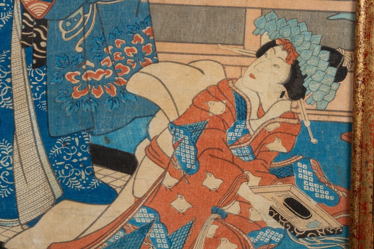 Couple Au Bord De La Mer, Estampe Ukiyo-e, Japon, époque d'Edo, XIXe Siècle. -photo-2