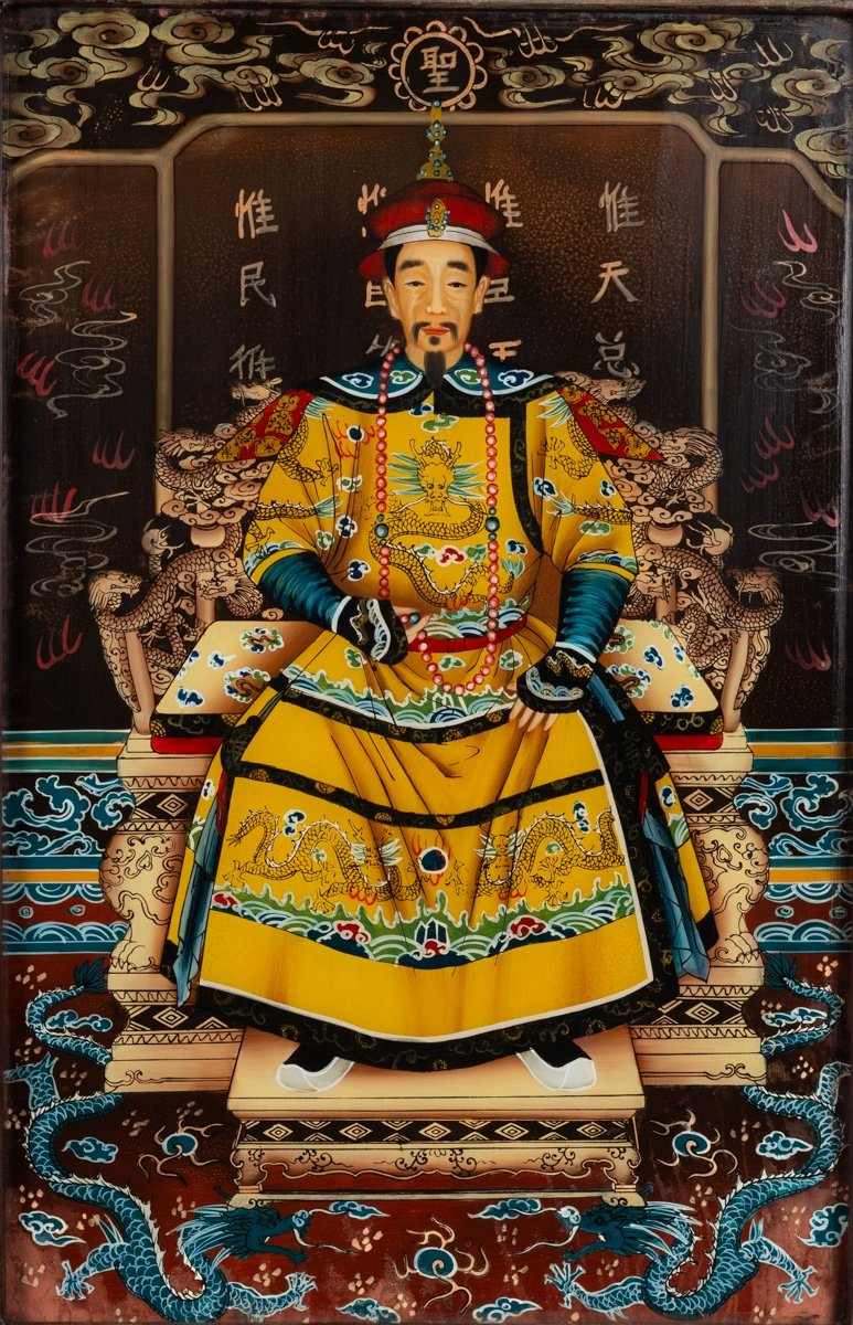 Couple Impérial, Peintures Inversées Sur Verre, Chine, XIXe/XXe Siècle. -photo-3