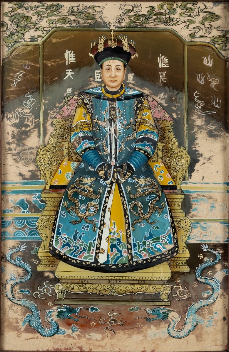 Couple Impérial, Peintures Inversées Sur Verre, Chine, XIXe/XXe Siècle. -photo-4